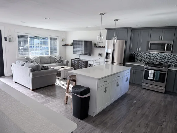 Open kitchen and living area cleaned and ready for use