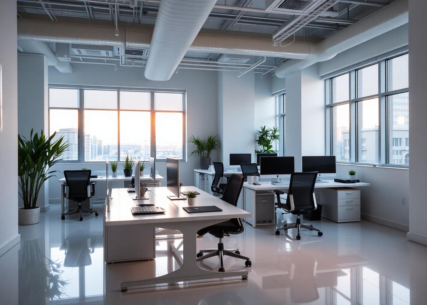 Modern office interior with clean desks and floors